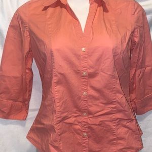 Womens 3/4 Long Sleeve Button Down Shirt